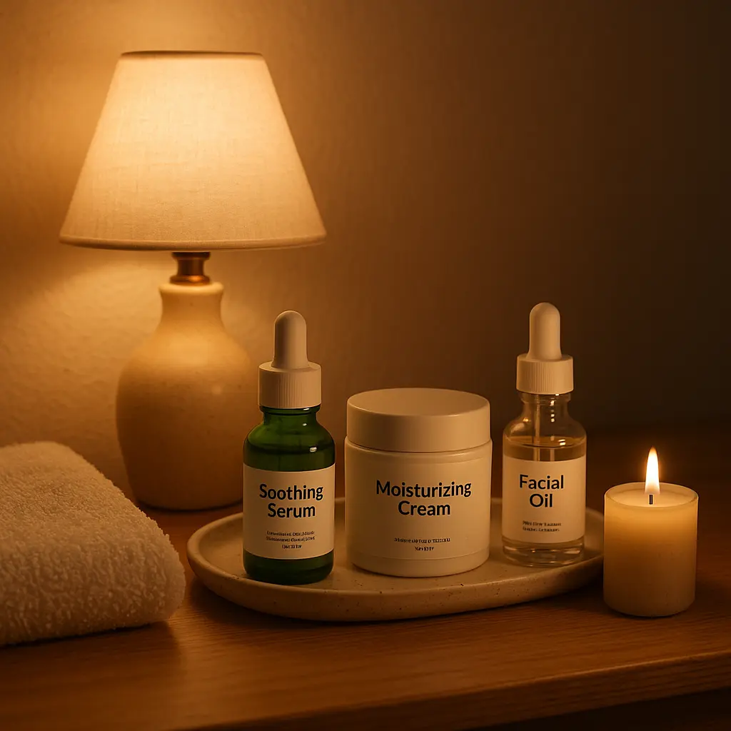 Nighttime skincare setup for sensitive skin care