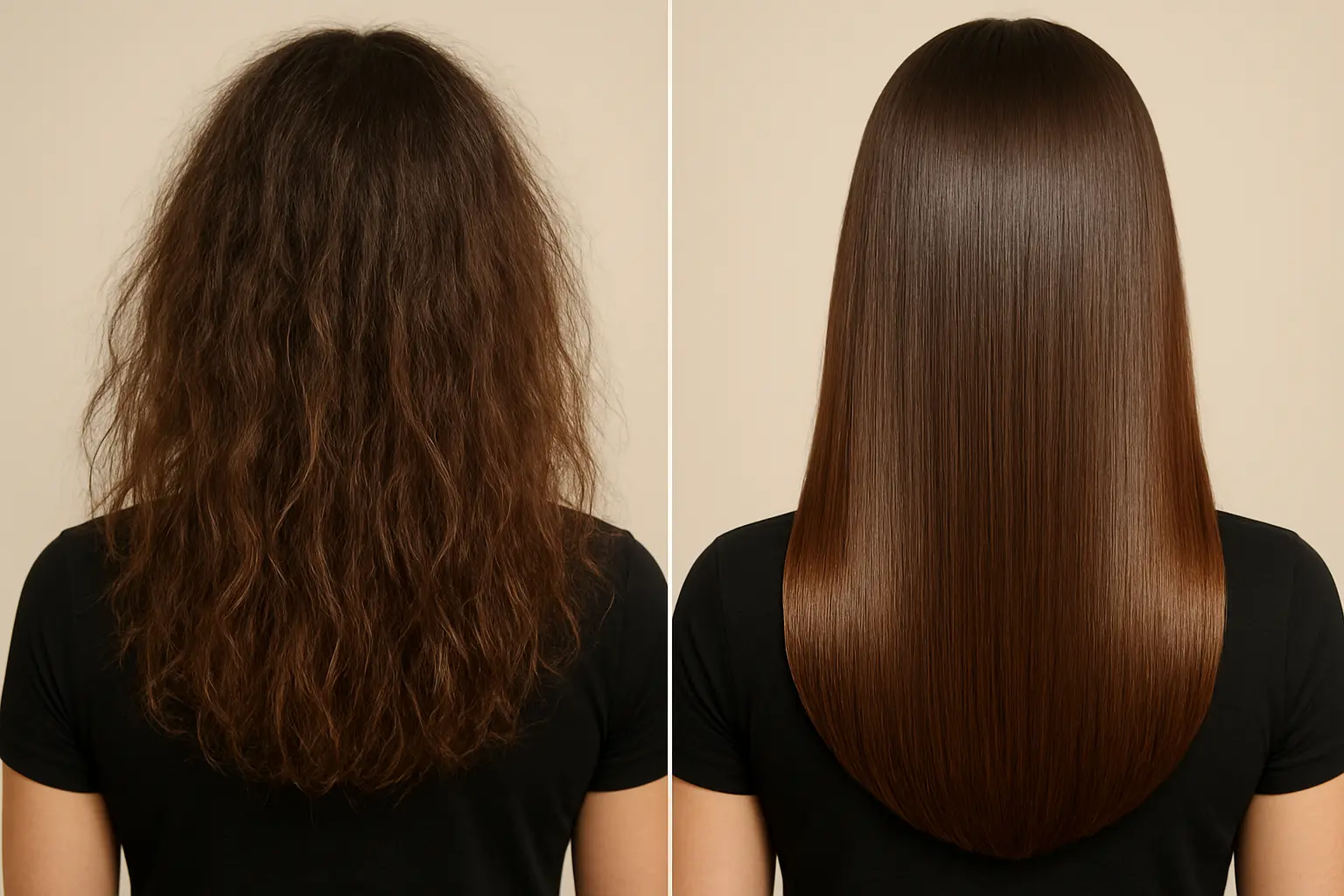 Shiny hair after heat styling with protectant products