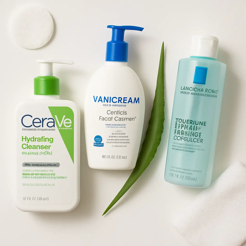 Best cleansers for every skin type in a minimalist flat lay