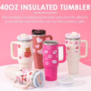 40oz Stainless Steel Insulated Tumbler with Handle & Straw – Spill-Proof Travel Mug