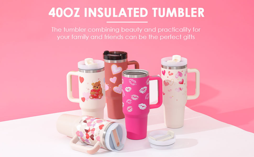 40oz Stainless Steel Insulated Tumbler with Handle & Straw – Spill-Proof Travel Mug