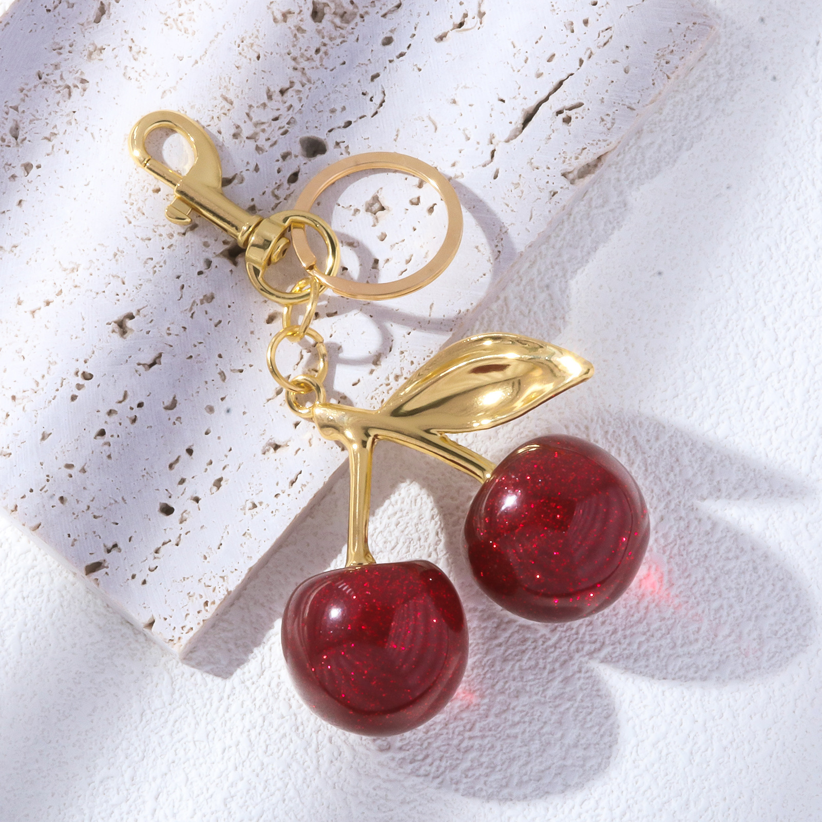 Red Cherry Crystal Bag Glitter Keychain