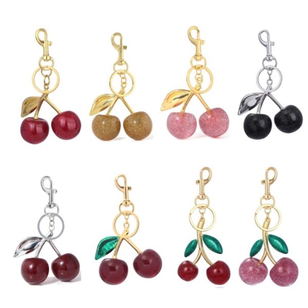 Red Cherry Crystal Bag Glitter Keychain - Image 2