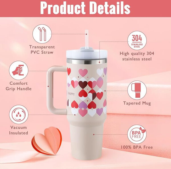 40oz Stainless Steel Insulated Tumbler with Handle & Straw – Spill-Proof Travel Mug - Image 5
