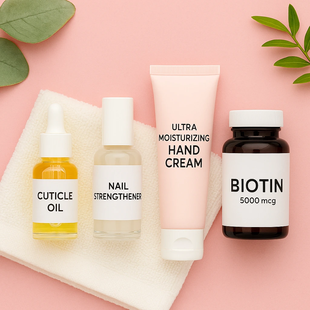 Flat lay of nail rehab products