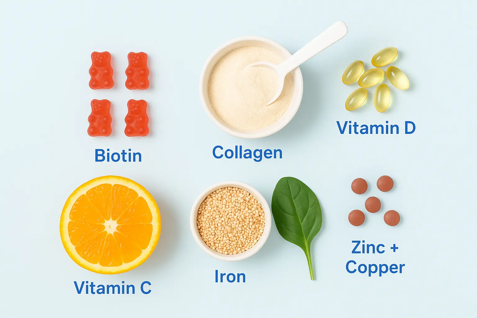 Biotin, collagen, and vitamin D supplements for hair growth in 2025