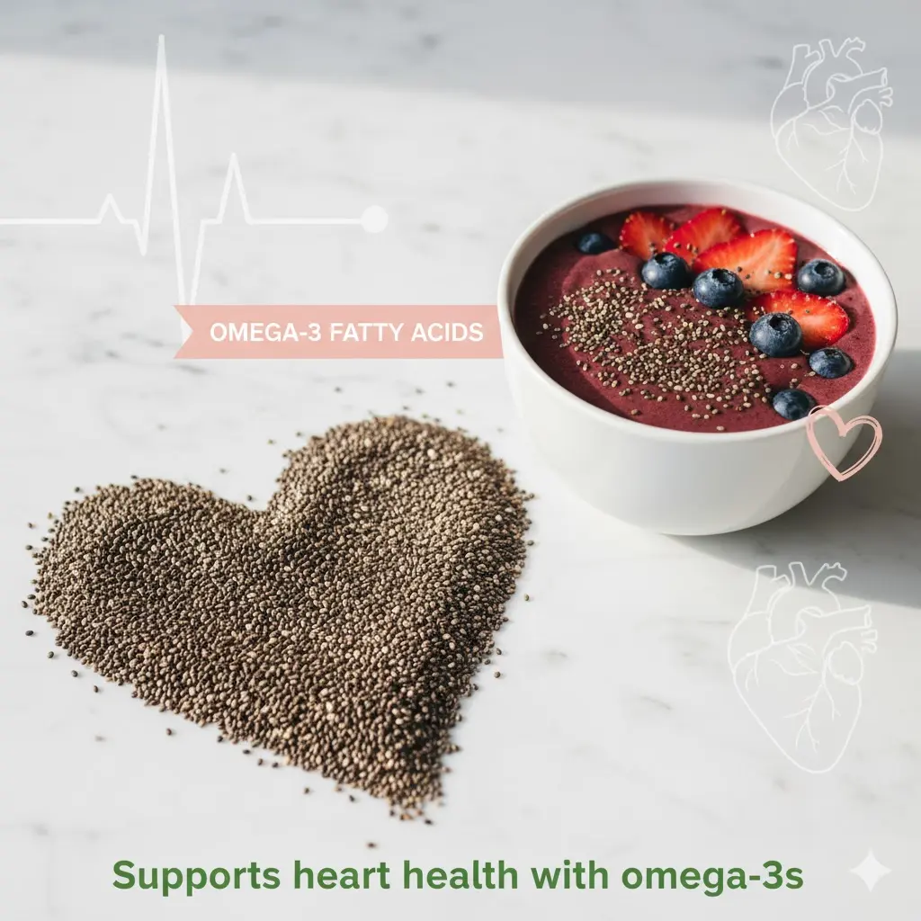 Chia seeds arranged in a heart shape with a stethoscope