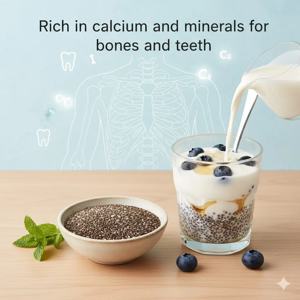 Chia seeds mixed with almond milk and topped with almonds