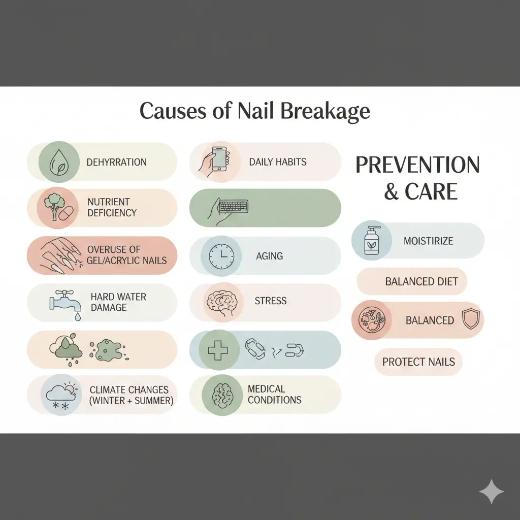 Causes of nail breakage infographic