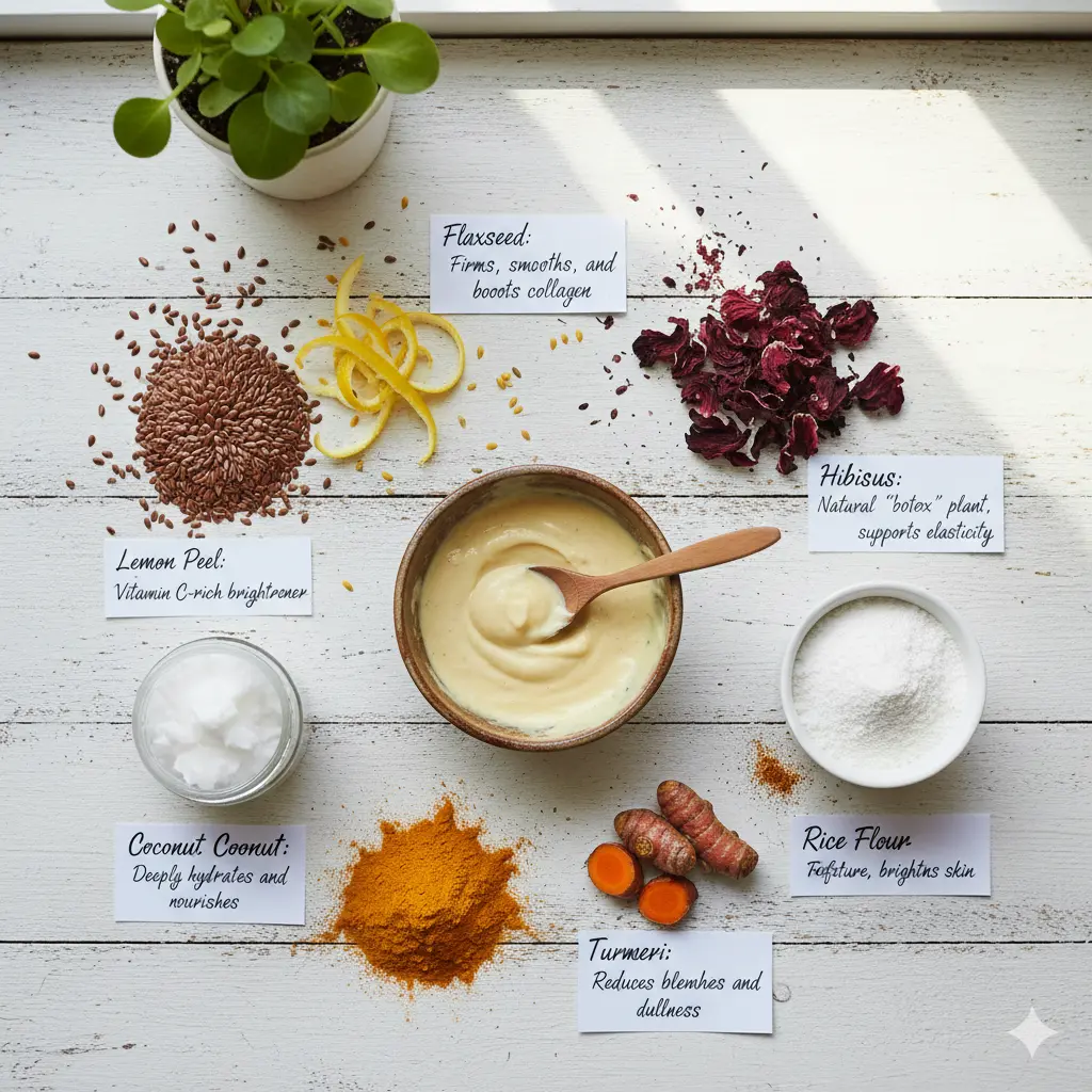 collagen face mask DIY ingredients flat lay