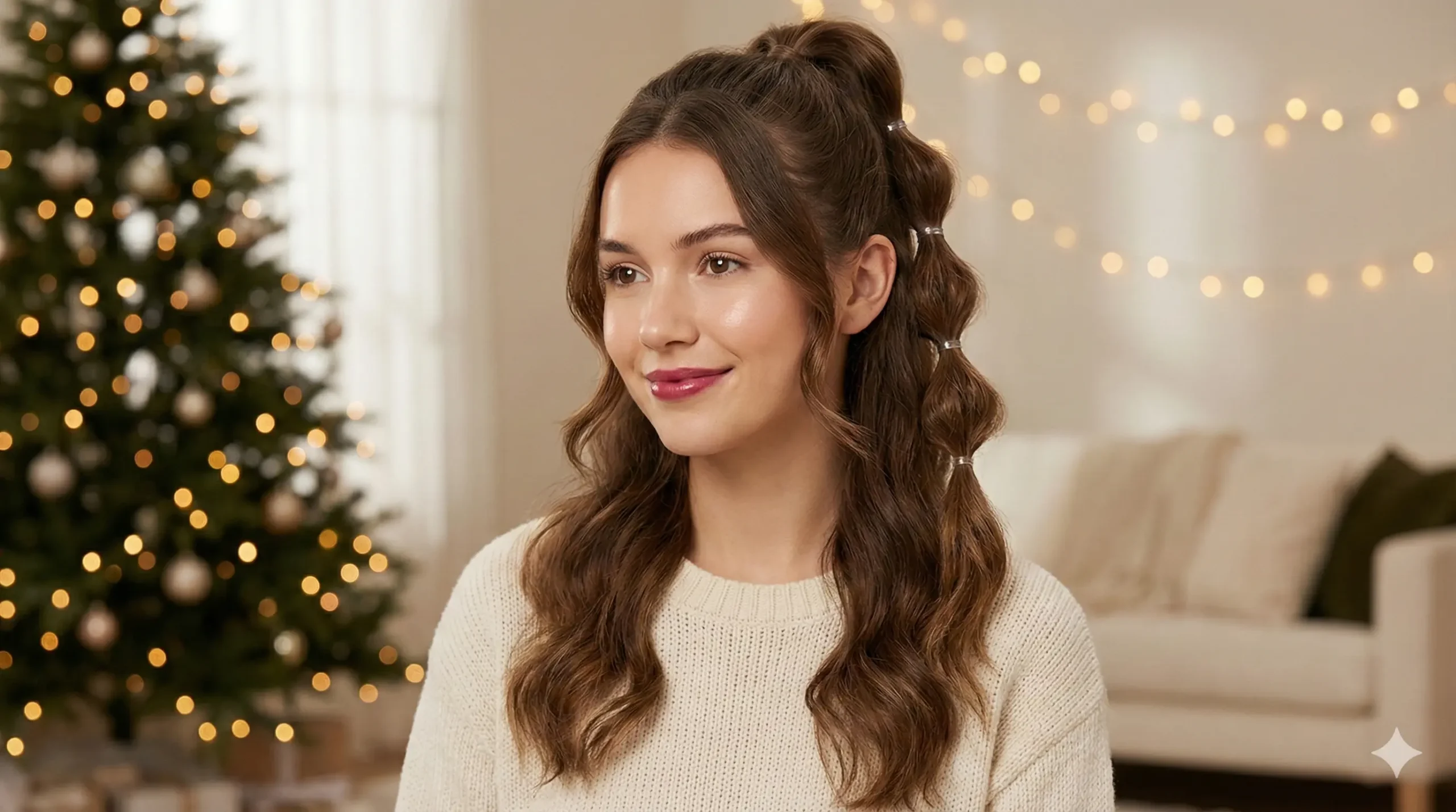Bubble half up ponytail Christmas hairstyle