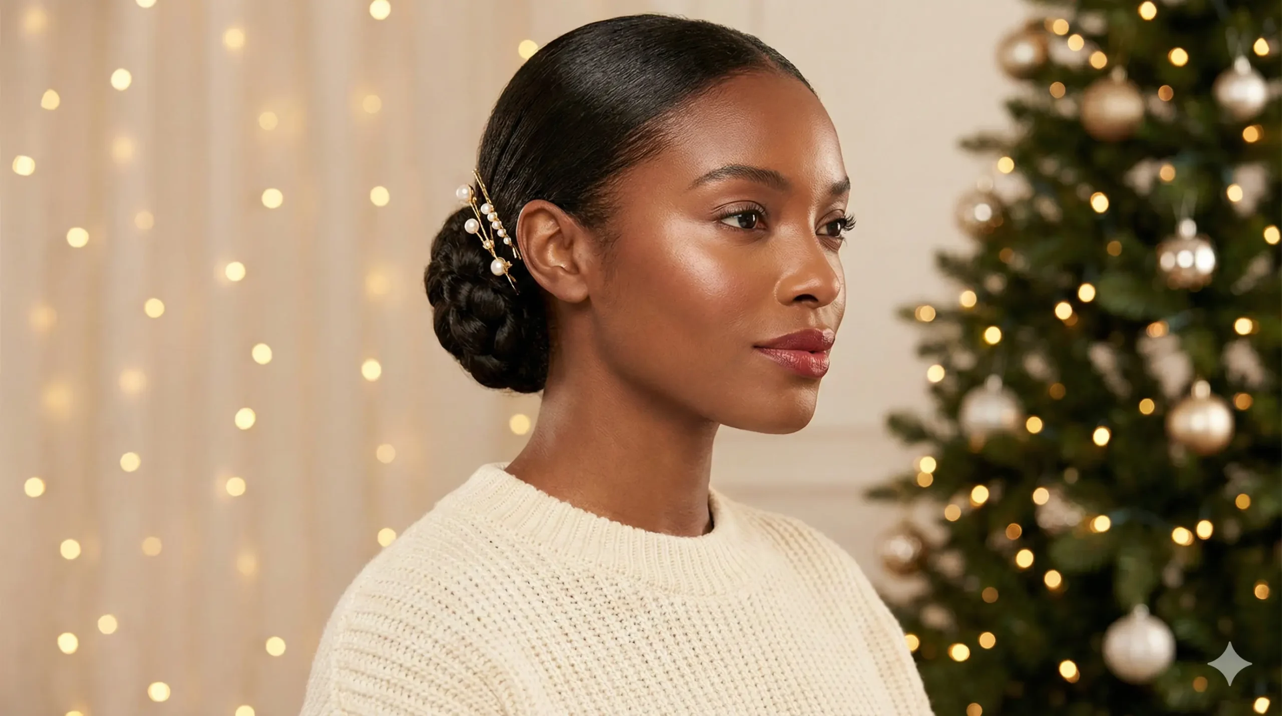 Low braided bun Christmas hairstyle