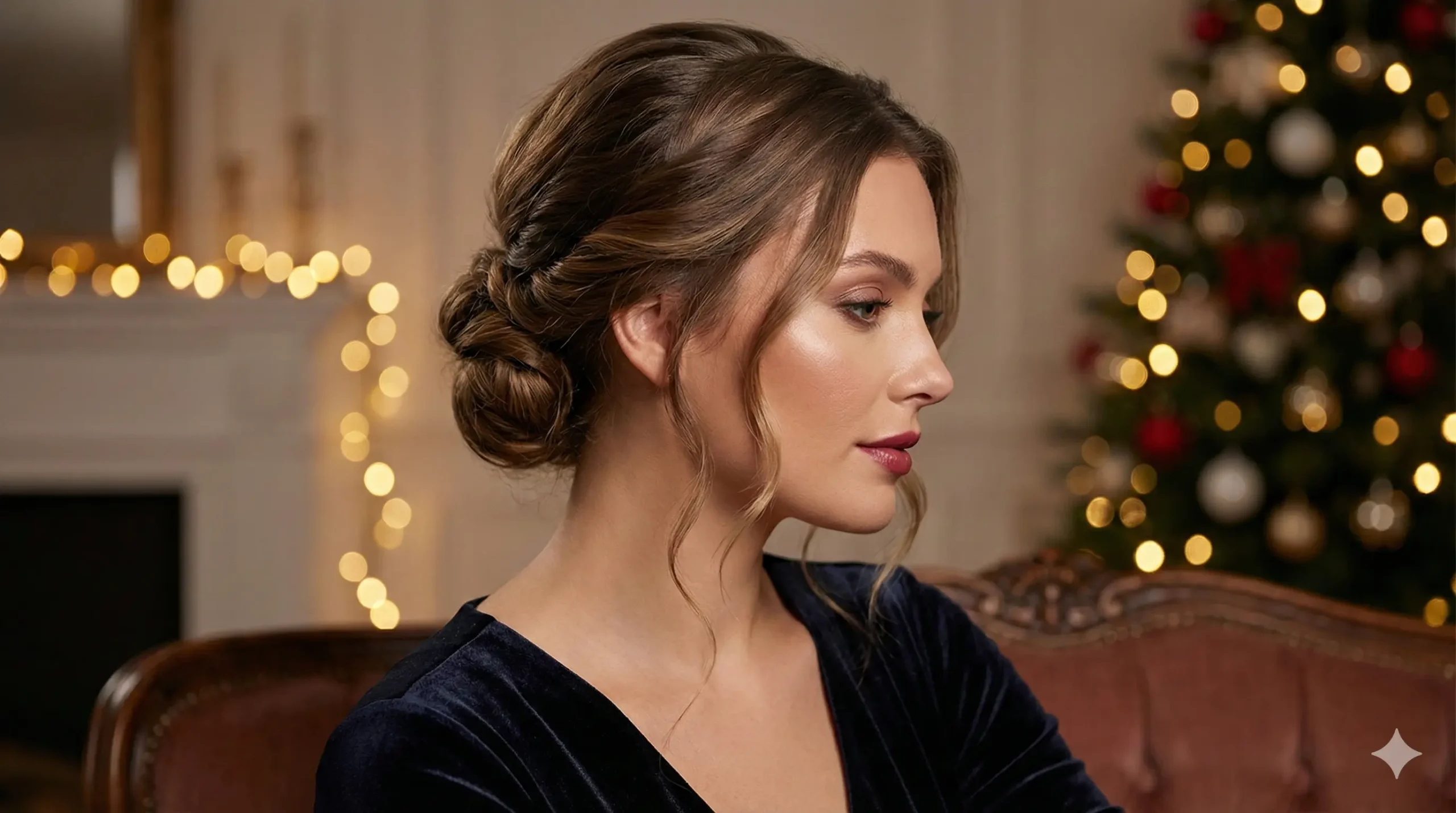 Elegant twisted low updo Christmas hairstyle