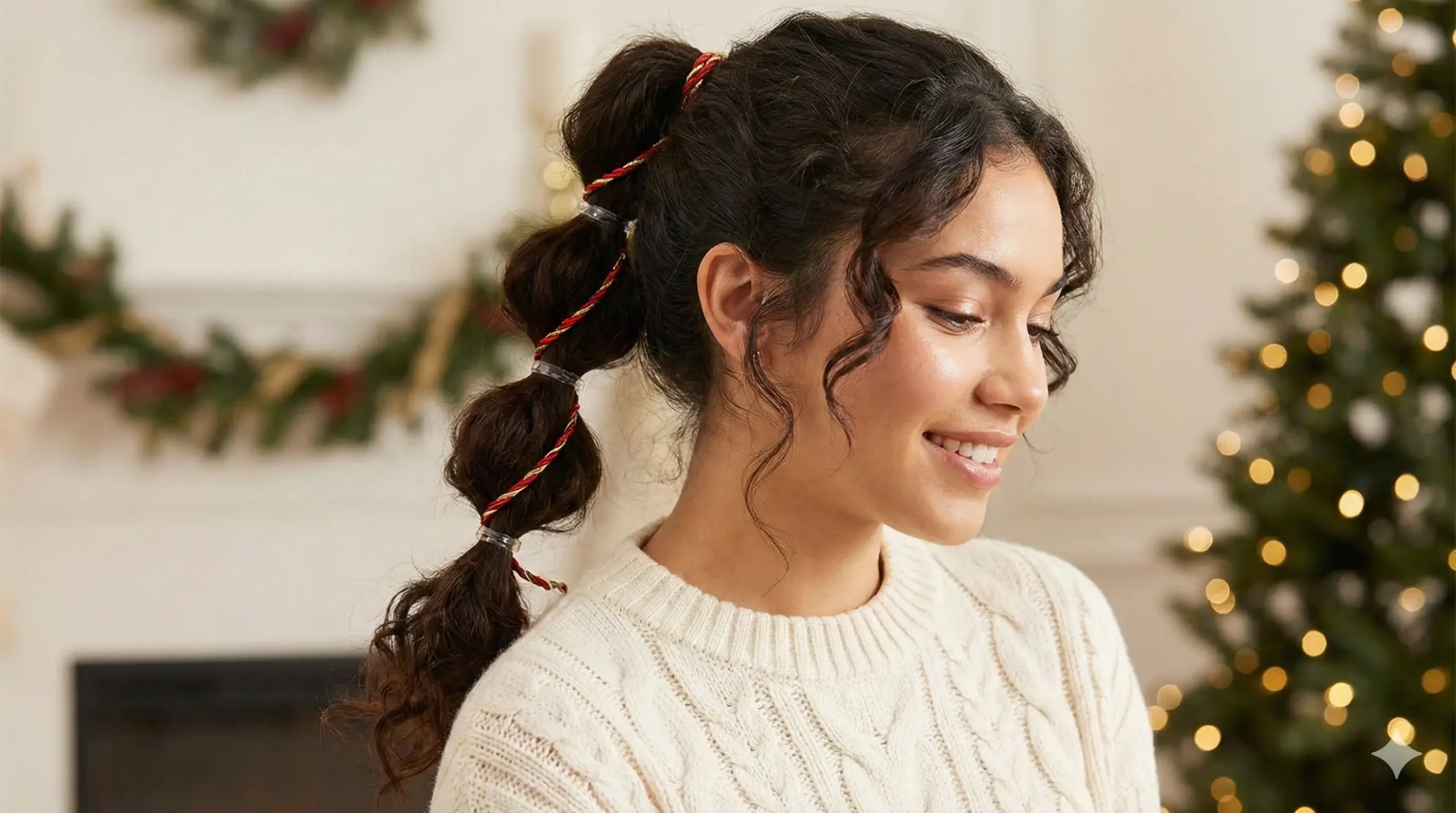 Holiday bubble ponytail Christmas hairstyle