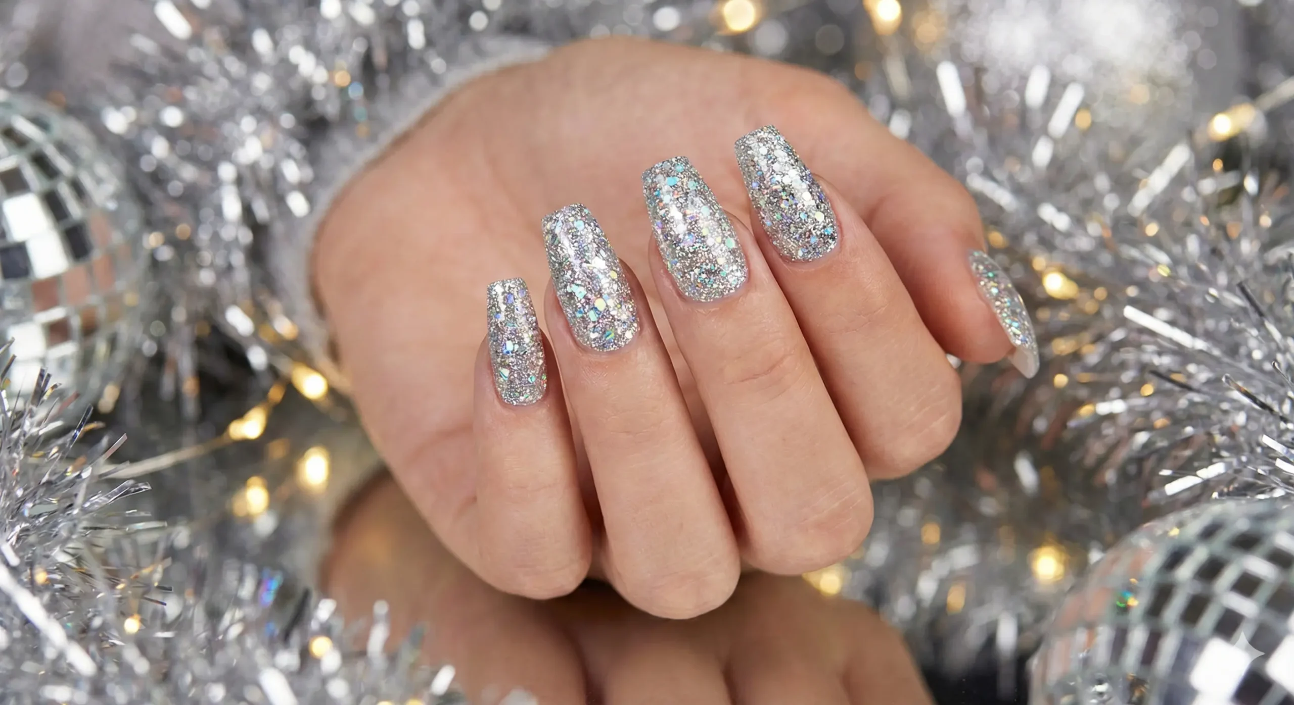 Silver Glitter Bomb Nails