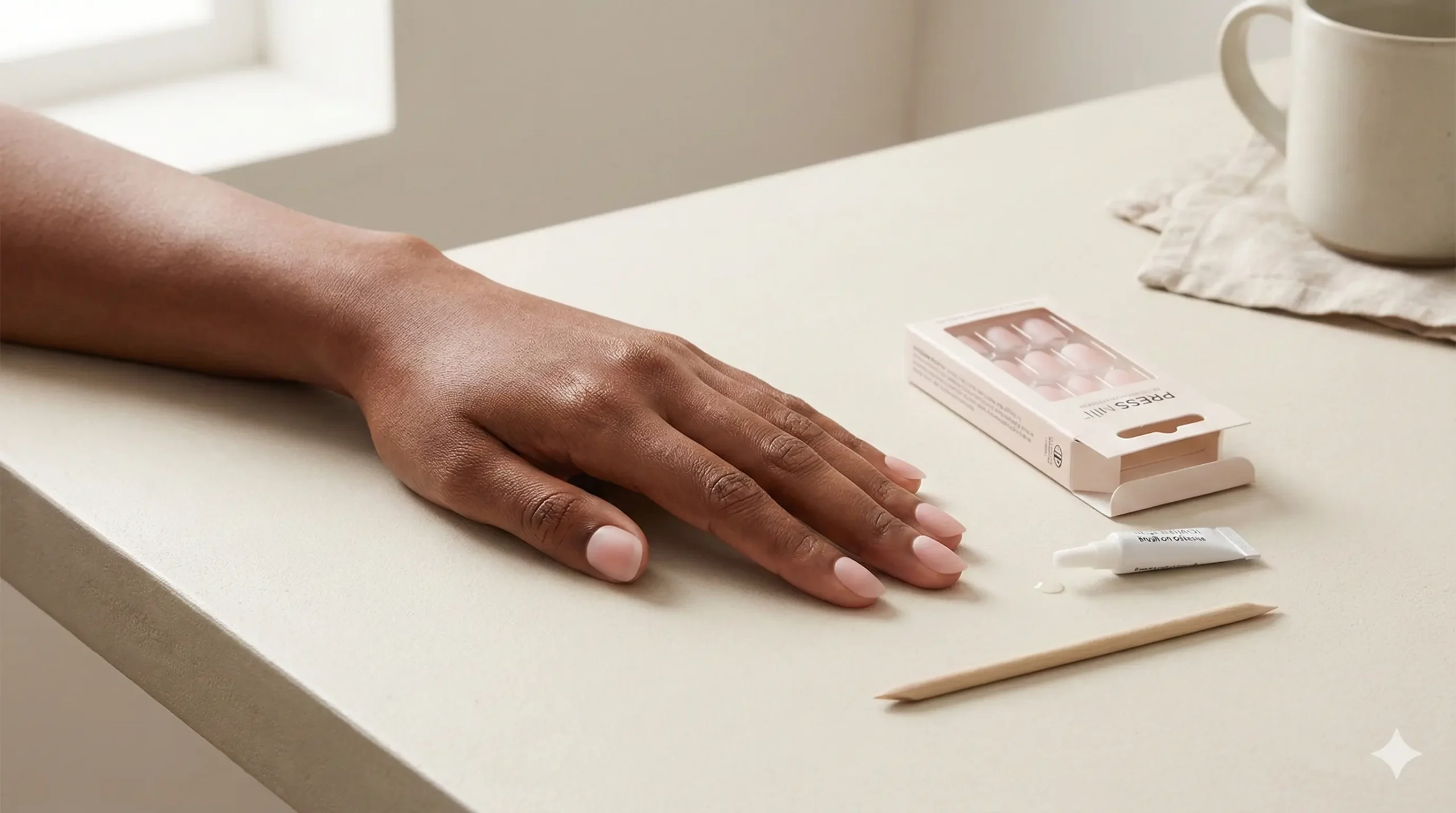 Press-on nails shown as a safer, low-damage alternative when applied gently and correctly