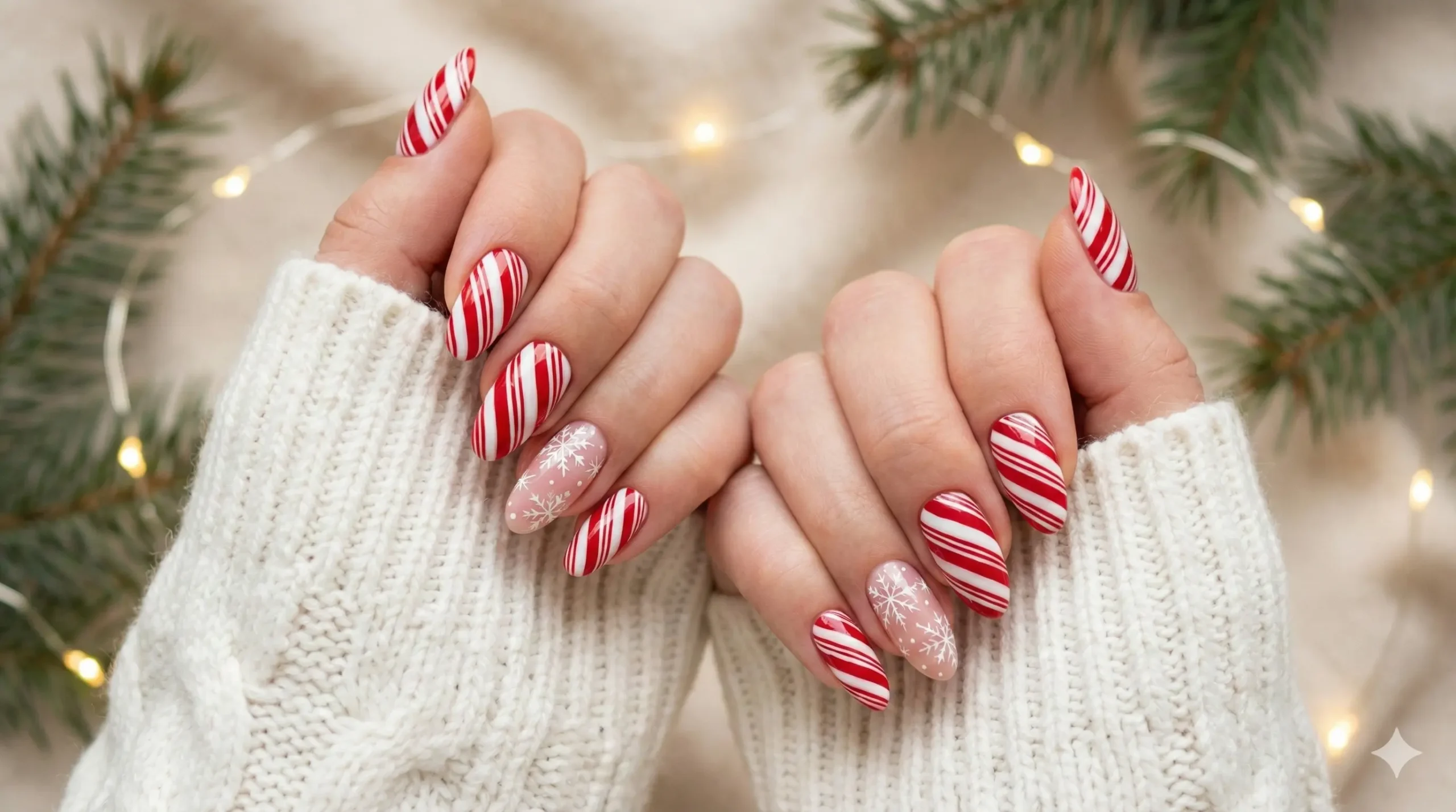 Candy Cane and Snowflake Micro Nail Art - FemmeGlowDaily