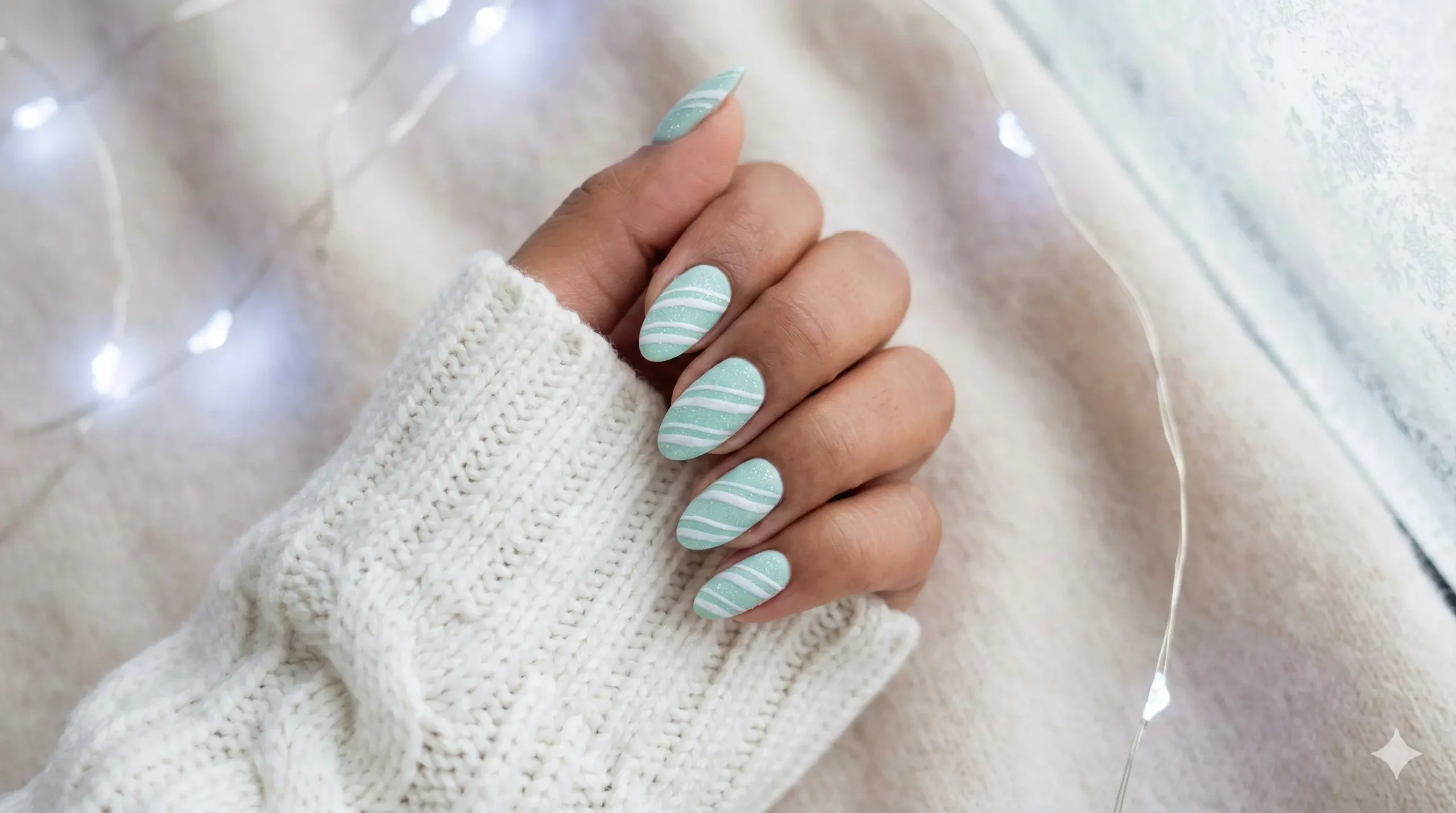 Mint Green Candy Cane Nails - FemmeGlowDaily