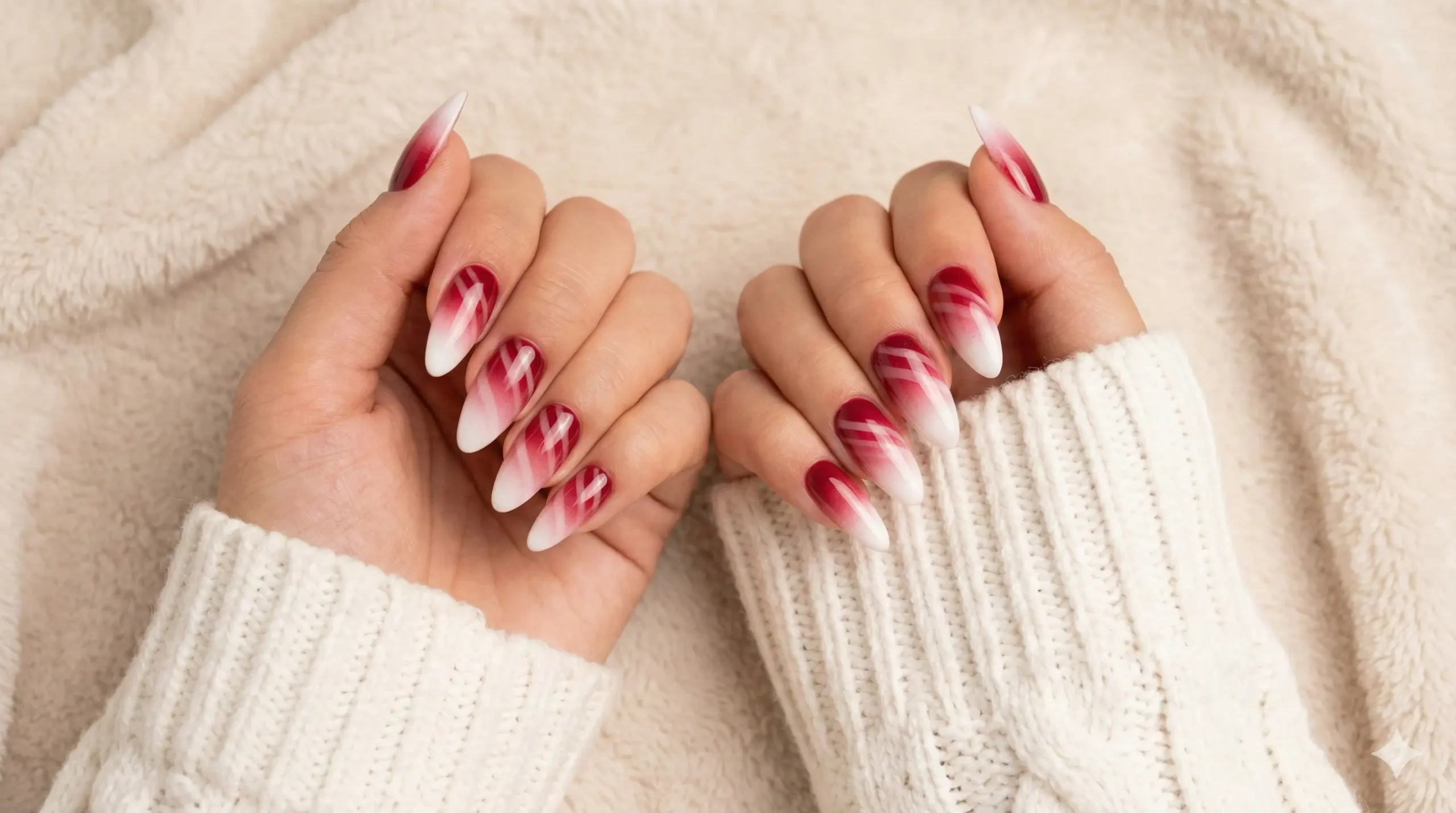 Red to White Ombre Candy Cane Nails - FemmeGlowDaily