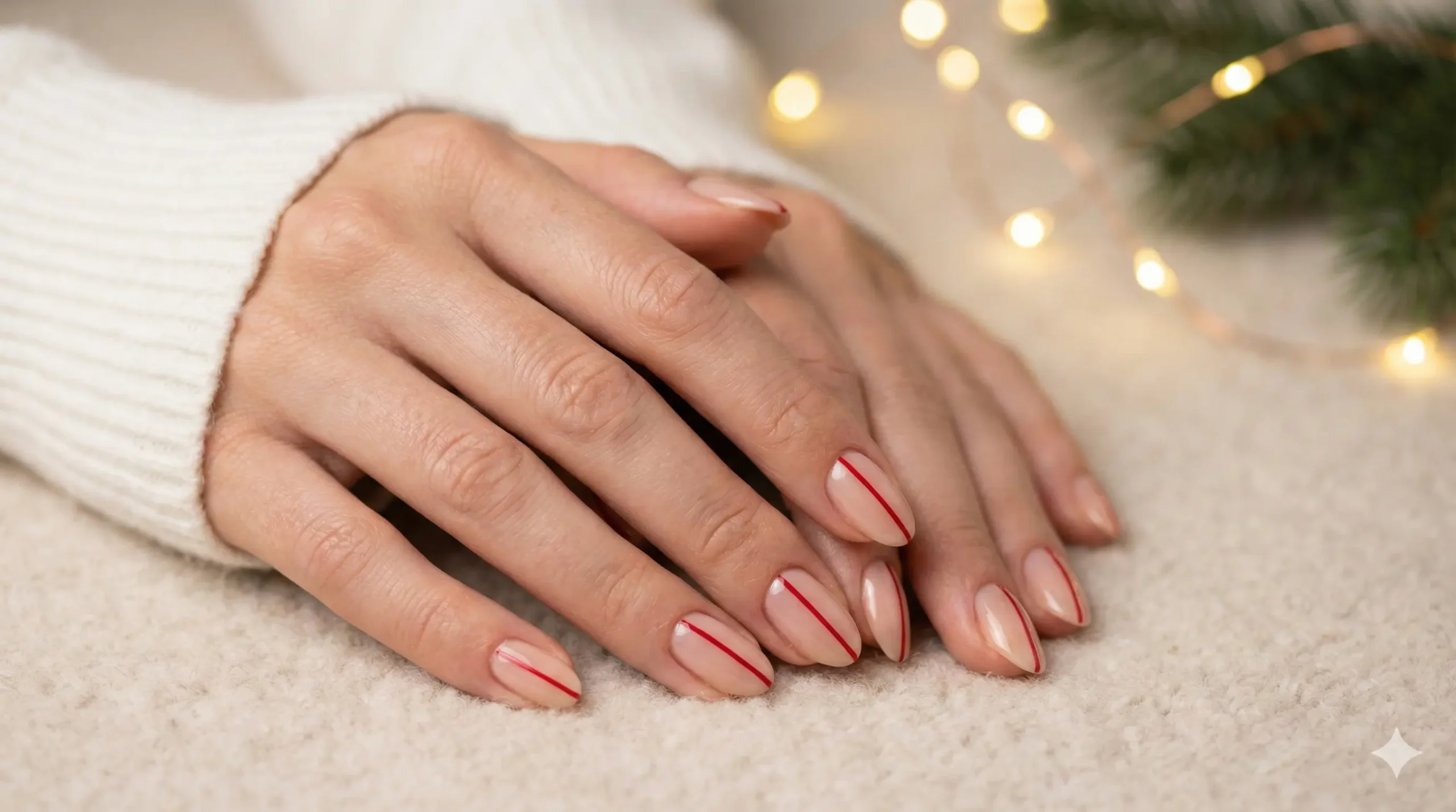 Minimal Nude Candy Cane Accent Nails - FemmeGlowDaily