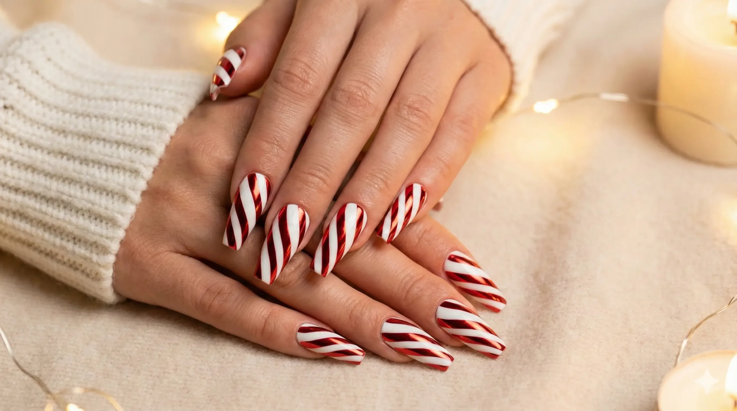 Chrome Metallic Red Candy Cane Stripes - FemmeGlowDaily