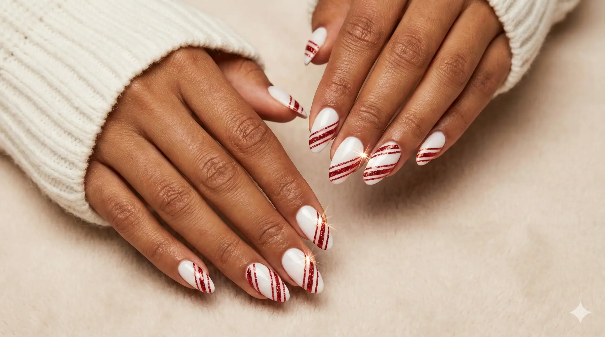 Glitter Candy Cane Nails - FemmeGlowDaily