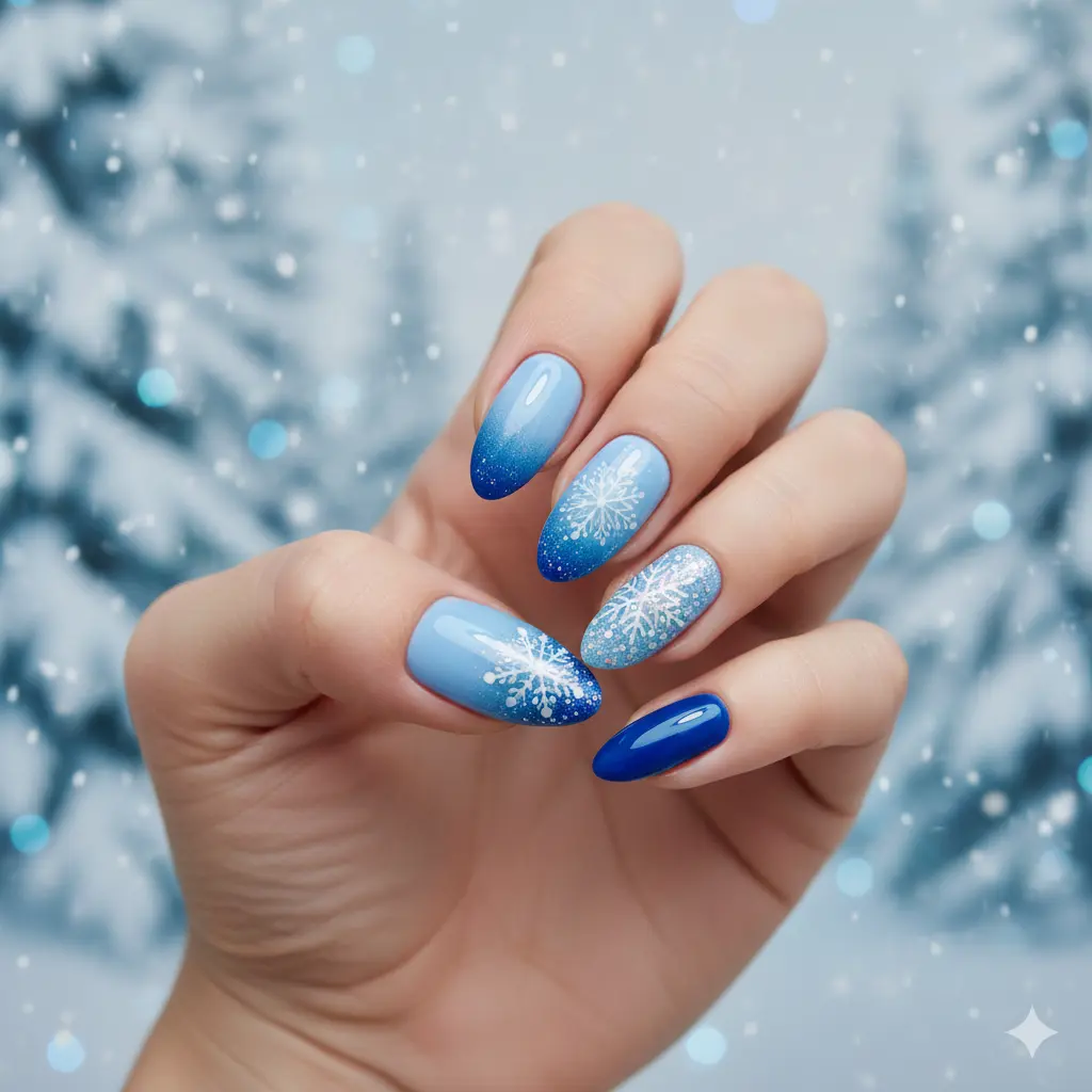 Blue Winter Wonderland Nail Design