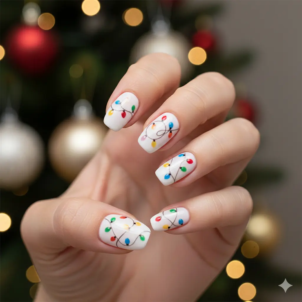 Christmas Lights Nail Design