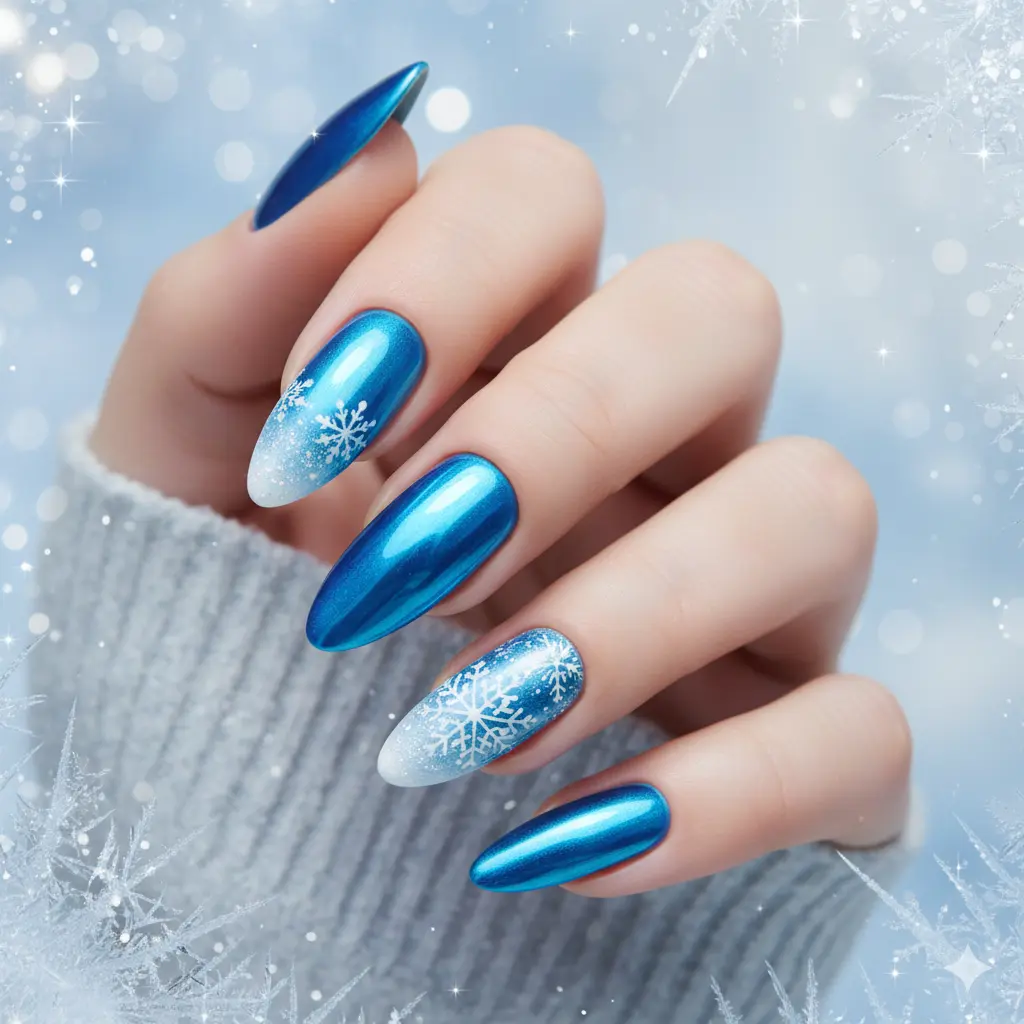 Frozen Blue Chrome Nails