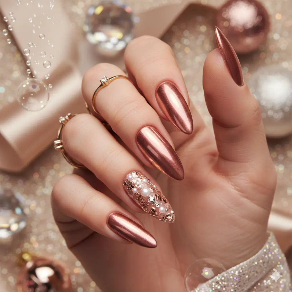 Rose Gold Christmas Nails