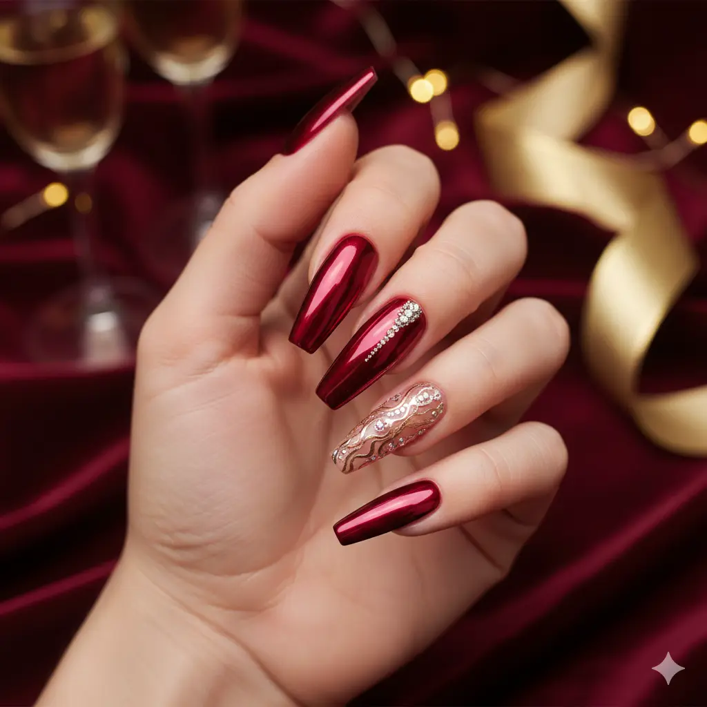 Metallic Red Chrome Nails