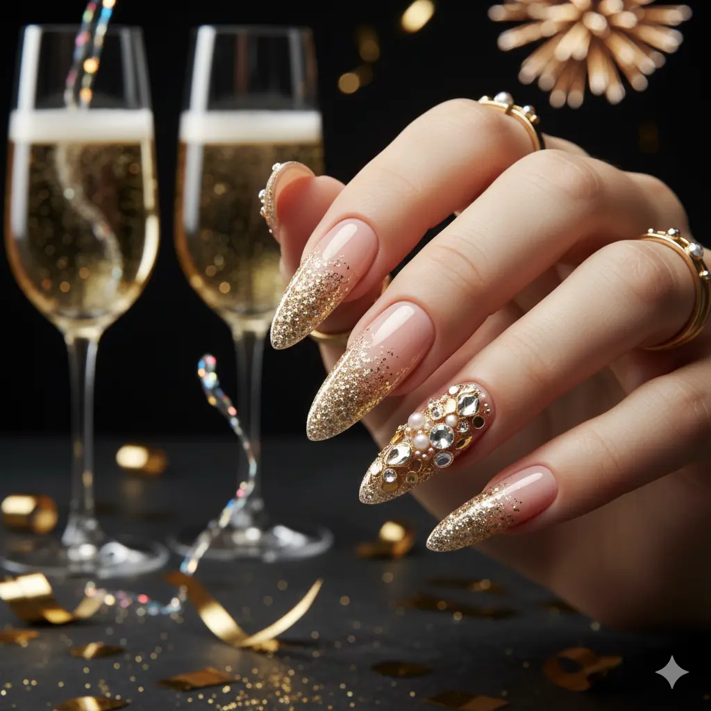 Champagne New Year’s Nails