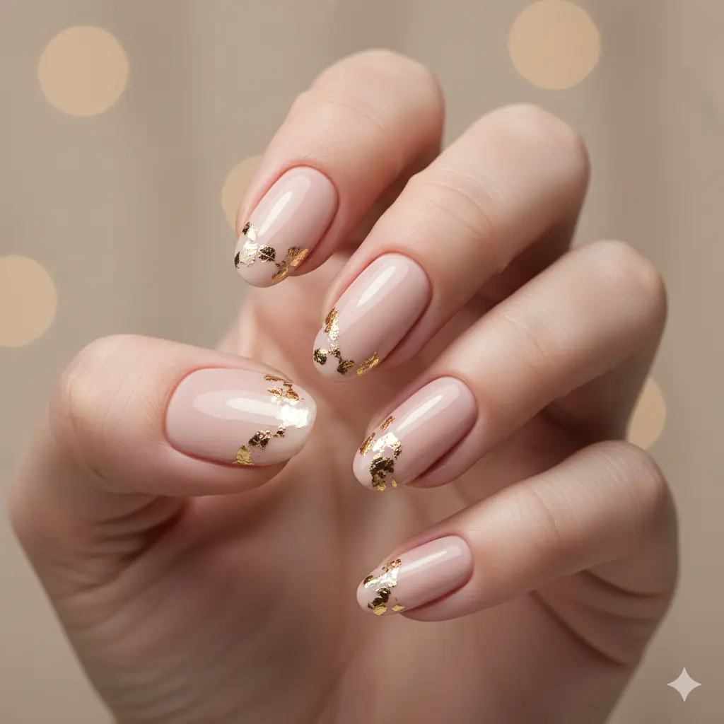 Nude Nails with Gold Foil