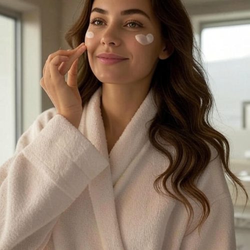 women applying moisturizer doing skin care